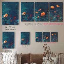 3pcs Bedroom Wall Art Framed Wall Art, Wrapped Canvas Poster Vintage Prints, Spring Red And Orange Flowers In The Water, Perfect Gift Decor, Wall Art For Living Room Bedroom Office, Hanging Hardware Included - Framed, Vertical