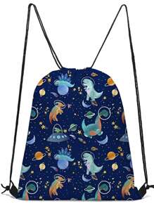 Mochila con cordón ligera, mochila escolar con estampado de dinosaurios de dibujos animados, mochila deportiva y de viaje duradera de poliéster