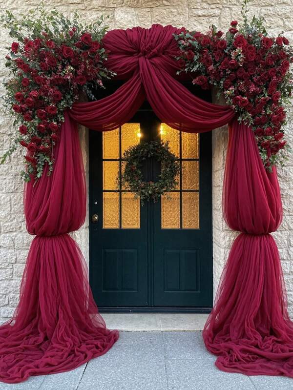 Elegante tenda trasparente in poliestere bordeaux - 100% tessuto, decorazione per soffitto ad arco di colore unito, adatto per cerimonia di nozze, fidanzamento, San Valentino, ecc., decorazione per matrimonio