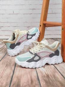 Zapatillas de running ligeras, transpirables y flexibles con diseño de patchwork de varios colores y suela antideslizante para mujeres