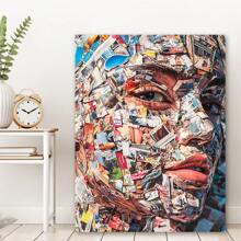 1Pc Abstract Woman Portrait Canvas Painting Prints Beautiful Woman Newspaper Collage Portrait Artwork Decoration Mixed Media Wall Art Poster For Living Room Home Girl Room Bar Decor