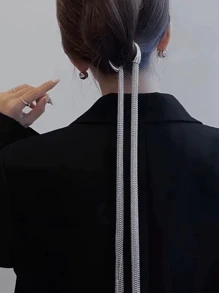 1 Peça Corrente para Cabelo com Borla Longa de Luxo de Sentido Retrô, Corrente Decorativa Elegante de Ocipital Nupcial de Sensação de Metal Punk, Adequada para Trajes Diários, Decoração de Cabelo para Festa de Gala de Festival, Casamento, Evento, Acessório de Cabelo Cintilante, Sexy e Charmoso, Joia para Cabeça