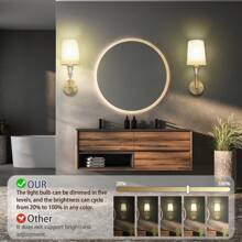 Daoteper Battery Operated Wall Sconces Set Of Two, Wireless Battery Black Wall Light With 15 Colors RGB Rechargeable Magnetic Bulb, Indoor White Fabric Shade Wall Mounted Lamp For Bedroom Living Room - 金色 - 查看 7