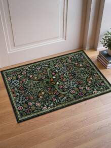 1 bucată-covor bohemian floral pentru bucătărie și baie - covor boho verde antiderapant țesut manual, covoraș de interior lavabil pentru intrare, decor dormitor, pardoseală botanică ultra subțire