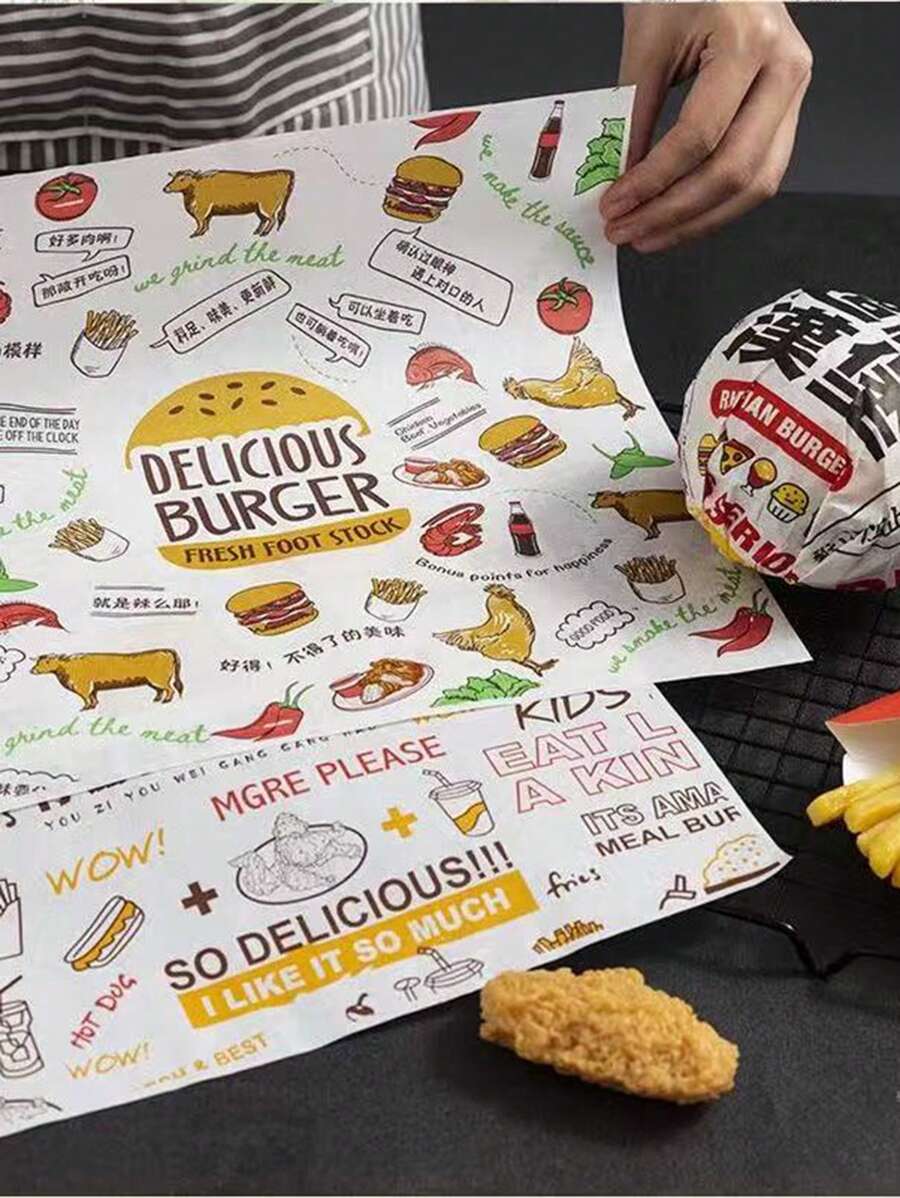 50 张/100 张汉堡/三明治包装纸、防油蛋糕卷、汉堡和糕点/面包衬纸 - 彩色 - 查看 1