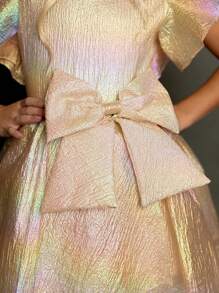 Tween Girl Champagne Gold Bowknot Elegant Dress, For Wedding, Prom, Party, Birthday, Holiday, Summer - Gold - View 5