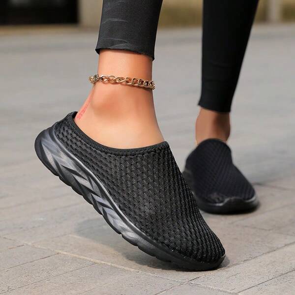 Women's Summer Casual Sneakers, Breathable Mesh Sports Shoes, Mule Slip-On Backless Flats, Lightweight & Comfortable Loafers, Grey