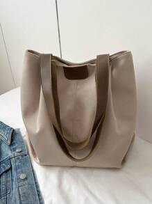 Geantă de umăr minimalistă din pânză, geantă de depozitare cu capacitate mare, culoare solidă, geantă ușoară, ghiozdan școlar în stil artistic pentru adolescenți, ghiozdan pentru femei sau studenți, perfectă pentru cărți, cumpărături, întoarcerea la școală și multe altele