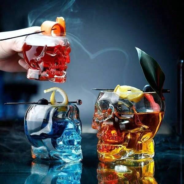 Creative Skull Head Glass Cup Transparent Whiskey Tequila Wine Beer Cup Drinkware -Perfect For Halloween Decor, Bars, And Parties, Father's Day Gifts