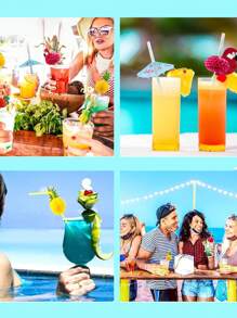 20pcs Flamingo Fruit Paper Straws, Coffee And Cocktail Stirrers, Disposable Straws, Tropical Hawaiian Beach Summer Pool Party Decor - Multicolor - View 5