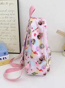 1 件新款女孩和男孩可爱卡通图案尼龙背包，带可调节肩带、拉链开合，休闲百搭，适合日常学校旅行、户外活动和节日礼物