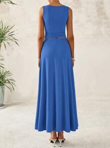 Women Summer Two Piece Skirt Set Outfits Casual Sleeveless Tank Top Elastic Waist Flowy Long Maxi Skirt Night Out Going Out Beach Resort Wear Outfits - Blue - View 2