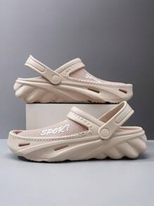 Sandalias de malla transpirables con diseño de letras perforadas en EVA, zuecos de madera retro clásicos, adecuados para playa, boda, fiesta, oficina, gimnasio, hogar, todas las estaciones, unisex tallas grandes