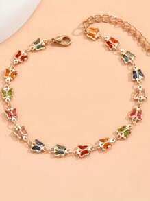 1pc Fashionable Casual Random Color Gemstone & Butterfly Beach Style Bracelet, Elegant Gift For Men & Women, Everyday Wear - Multicolor - View 4