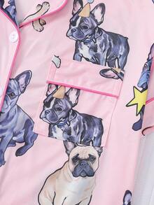 HOREA 2pcs Women Casual Dog Print Pajama Set, Short Sleeve Lapel Tops And Elastic Waist Shorts, Loungewear & Sleepwear For Women, All Season - Hồng - Xem 7
