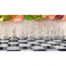 Handmade White And Black Weighted Full Marble Chess Game Set - 15 Inches - 1 - View 2
