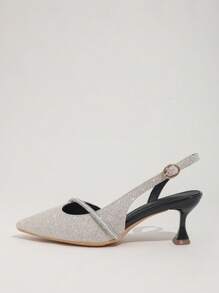 Women's Adjustable Buckle Pointed Toe Crystal Stiletto Heel Mules - Champagne - View 5