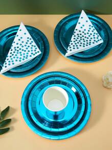 孔雀蓝一次性派对餐具套装，包括孔雀蓝盘子、杯子和餐巾，一次性纸杯、盘子和餐巾，适用于周年纪念、毕业典礼、生日派对装饰，孔雀蓝派对用品