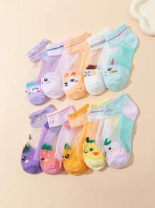 10 Pairs Kid's Cute Cartoon Short Socks, Lightweight, Breathable, Casual For Toddlers, Suitable For Summer - Multicolor - View 1