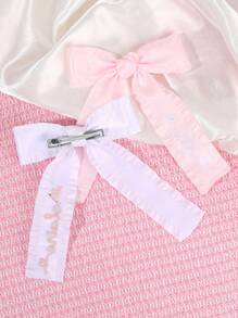 1 pieza Moño personalizado con nombre para niñas, moño bordado blanco y rosa, pasador de moño con cola larga para niñas, moños de cinta de satén para el cabello de niños, pasador para el cabello con nombre bordado como regalo de accesorios para el cabello - Volante Arco Bordado - Ver 5