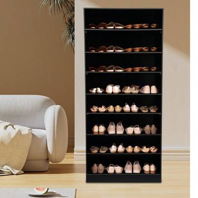 8-Tier Black Shoe Rack Cabinet Wooden Shelf Stand Storage Shoes Organizer Door