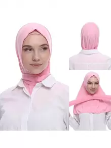 Awegeo Women's Solid Color Turban Hijab Underscarf With Elastic Strap Buckle - Fashionable Pullover Headwear, Soft & Comfortable Daily Casual Headscarf Hat - Bright Pink - View 1