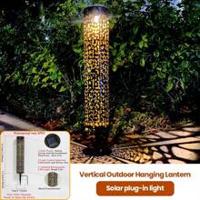 Lámpara de linterna colgante vertical, decoración impermeable, luz de ambiente con luz LED solar para jardín, patio, carga automática / luz cálida encendida