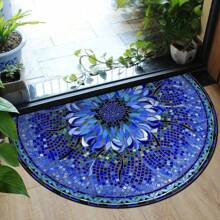 1pc Tile & Floral Pattern Carpet, Durable Non-Slip Entrance Mat, Luxury Semicircle Retro Style Floor Mat, Suitable For Indoor/Outdoor Use, Indoor Door Mat, Elegant Floor Decor