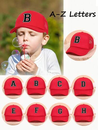 1 Stück Kinder Mesh Snapback Trucker Mütze mit A-Z Buchstaben Design, Sonnenschutz Outdoor Kopfbedeckung, geeignet für Frühling/Sommer, Geschenk