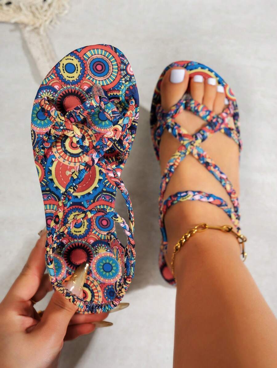 Dép đế bằng cho nữ, Dép quai dệt cổ điển dáng rộng thời trang, Dép nhẹ đơn giản, tiện dụng ngoài trời đa năng - Màu sắc cầu vồng - Xem 1