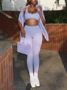 Women's Sexy Fitted Halter Top And Pants Seamless Set - Purple - View 6