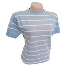 Striped Modal Blouse Short Sleeve Old Money Style Women's Fashion Spring Summer - 淡藍色與白色 - 查看 4