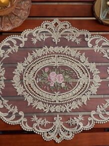 1pc French Style Rose Embroidery Oval Cup Mat