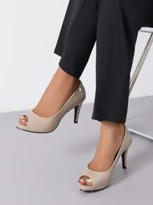 Women's Solid Color Thick Sole Elegant Party Fashion Professional Versatile Stilettos - Apricot - View 5