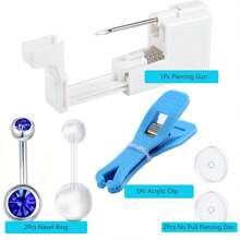 6Pcs/Sets Belly Button Piercing Kit Gun,Professional Body Piercing Kit,Belly Button Piercing Gun Navel Piercing Kit, Piercing Clamp Belly Kit For Women Belly Navel Piercing - Blue - View 11
