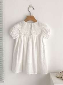 Summer Girls Princess Dress With Large Lapel Short Sleeve - White - View 2