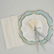 60 件白色金箔一次性纸盘，适用于派对/婚礼/迎婴派对/生日，30 个午餐盘和 30 个甜点/沙拉盘 - 白藍 - 查看 4