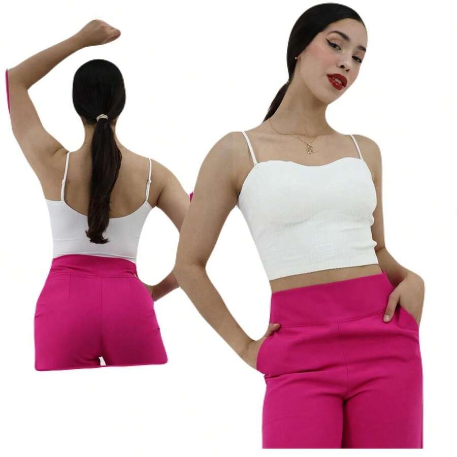 CUTE Women's Casual Solid Slim Fit Short Tank Top T-Shirt Summer Fashion Sexy Beach Party Crop Tops Dating - 白色 - 查看 1