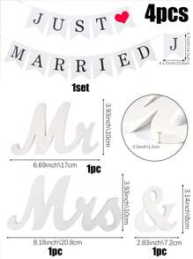 4pcs/Set Mr & Mrs Sign Banner With Ribbon For Wedding Table, Vintage Mr & Mrs Letters For Dessert Table, Wedding Table Stand Sign, Wedding Party Decor, Couple Gift, Home Decoration Gifts Birthday Graduation