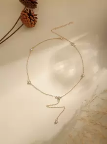 Lariat Necklace For Women, Dainty Layered Gold Long Necklaces 14k Gold Plated Beaded Bar CZ Drop Necklace Simple Gold Y Choker Necklaces For Women Gold Jewelry Gifts For Women