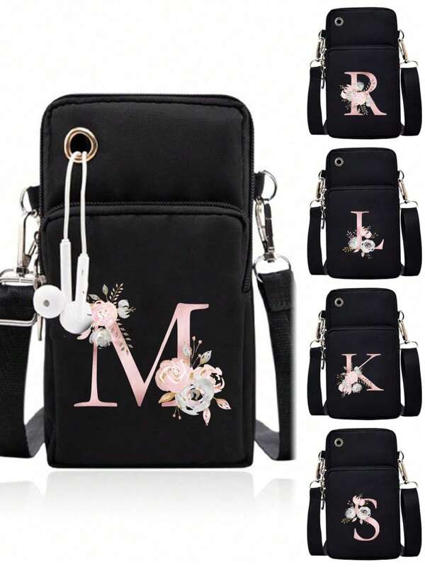 1 pièce de sac bandoulière pratique et avec pochette pour téléphone portable, porte-monnaie vertical, pour femmes, filles, voyages, retour à l'école, cadeau. Brassard de sac pour sports, course à pied. Mini sac bandoulière en nylon pour téléphone, porte-monnaie multi-zips pour femmes