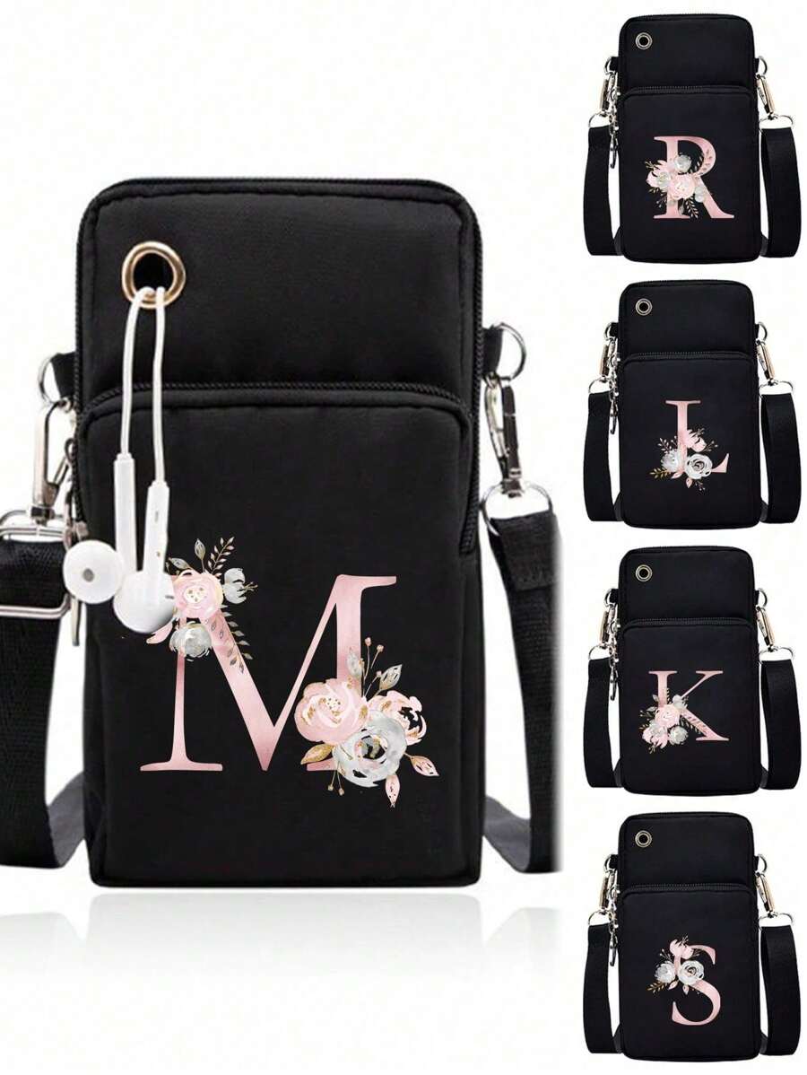 1 件休闲时尚斜挎迷你步行包，带手机布袋，垂直零钱包，适合女士、女孩、旅行、返校、运动跑步礼品臂包、迷你尼龙斜挎手机包、女士多拉链钱包 - 黑色 - 查看 1