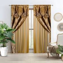 2pcs Luxury Golden Palace Style 3D Digital Print, Suitable For Bedroom, Living Room, Home And Room Decor (Rods Not Included)