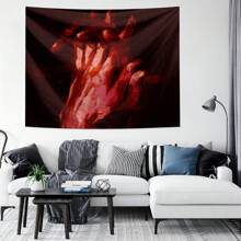 1pc Abstract Hand Pattern Tapestry, Polyester Hanging Wall Decor, Living Room/Bedroom/Office Wall Decoration, Home Decor Party Decoration, Rectangular Printed Kitchen Wall Hanging Cloth With Drape, Includes 3 Wall Nails And 2 Clips - Multicolor - View 3