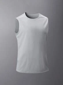 男士夏季速干无袖 T 恤，篮球训练健身单衣上衣 - 淺灰色 - 查看 2