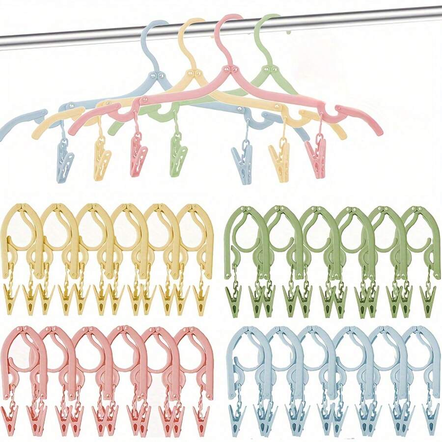 1/3/5 Packs Plastic Folding Travel Hangers With Clips - Non-Slip, Portable Hangers, Multi-Purpose Small Drying Hangers For Business Trips, Hotels, Travel, Travel, Portable Sock Clips For Hanging Suits, Pants, Shirts, Socks - Space-Saving, Multi-Purpose Hangers For Home And Travel Bedroom Clothes Storage Organizer Closet Organization And Storage