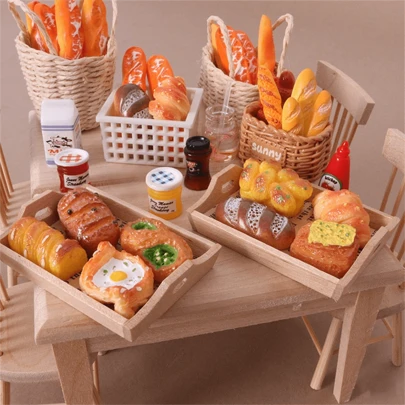 1 套逼真微型草莓果酱瓶和面包篮树脂装饰品