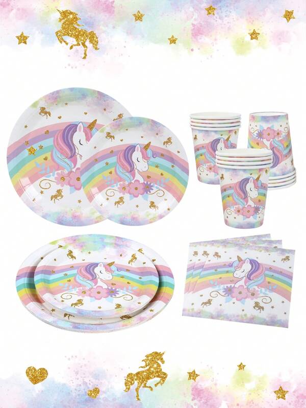 Talheres descartáveis de papel para festa com tema de unicórnio, talheres de papel com tema de unicórnio arco-íris, adequados para decoração de aniversário com tema de unicórnio, presentes de aniversário, decoração de festa, decoração de casa, lembrancinhas de festa, decoração de cozinha, decoração de mesa, incluindo 8 pratos descartáveis de papel de unicórnio de 7 e 9 polegadas, recipiente para comida, bandeja para comida de cozinha, bandeja para bolo, 8 copos de papel de unicórnio rosa e 16 guardanapos de unicórnio, conjunto de suprimentos para decoração de festas de fim de ano, decoração de unicórnio