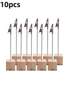 10pcs Message Holder, Seat Card Holder, Wood Color, Creative Crocodile Iron Clip, Pine Square Business Card Holder, Event And Party Supplies,10pcs Wooden Place Card Holders With Alligator Clips - Perfect For Weddings, Parties, And Events - Display Table Numbers And Photos With Ease - Multicolor - View 11