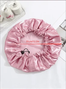 QINGMYU 双层防水浴帽，可调节拉绳，纯色黑色/粉色，适合化妆和沐浴返校 - 豆沙粉 - 查看 2